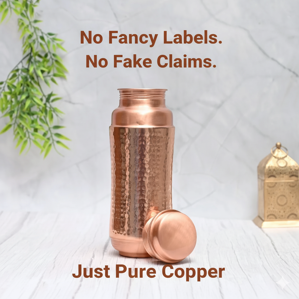 Pure Copper Jumbo Water Bottle (1300ML) | Mid-Hammered Ayurvedic Design | Handcrafted, Leak-Proof & Sustainable